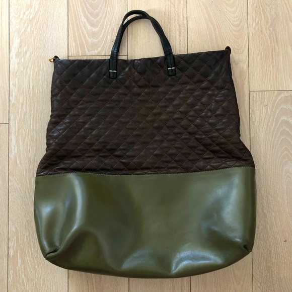 Clare V Handbags - Clare V. Los Angeles Quilted Leather Hand Bag in Brown & Olive Green